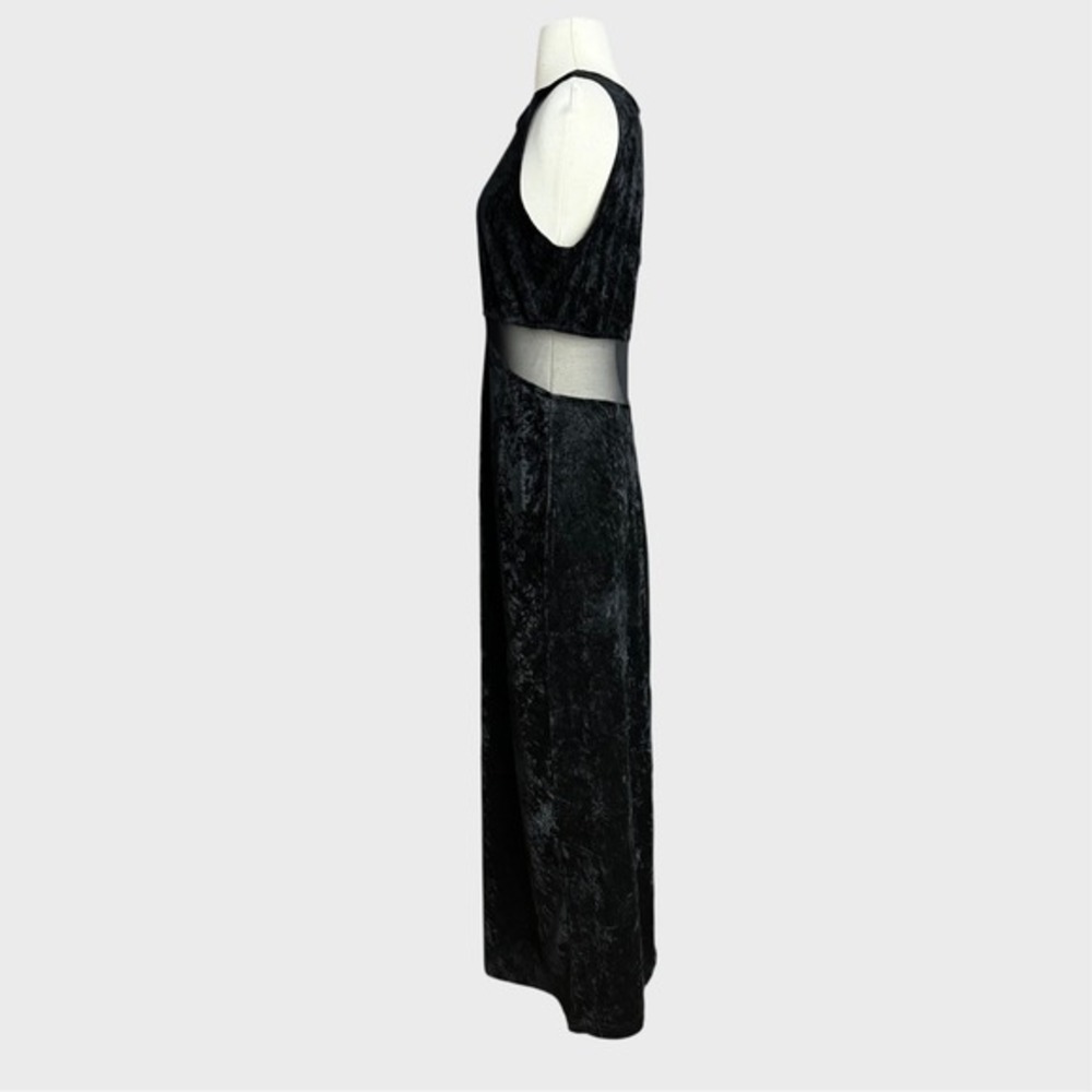 Vintage‎ 90's Medium Goth Black Crushed Velvet Maxi Dress Mesh Cutout Gothic - Picture 3 of 6